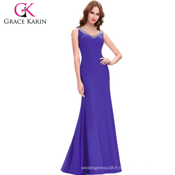 Grace Karin Sexy Backless sans manches Purple Mermaid Open Back longues robes de soirée CL6061-5 #